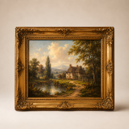 Framed antique landscape painting