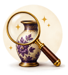 Antique vase with magnifying glass