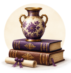 Antique vase and reference books